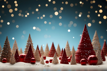 Christmas background with christmas trees and snow. 3d rendering.の素材