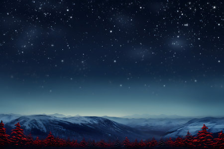 Fantastic winter landscape with snow covered trees and starry skyの素材