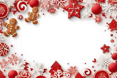 Christmas background with gingerbread cookies and snowflakes. Vector illustration.の素材