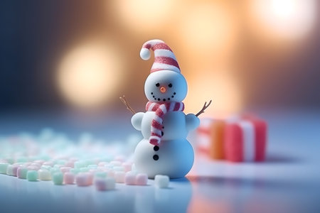 Christmas and New Year background with snowman and marshmallows. 3d renderingの素材