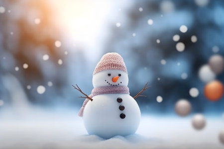 Photo pour Snowman in winter forest. Christmas and New Year holidays background. - image libre de droit