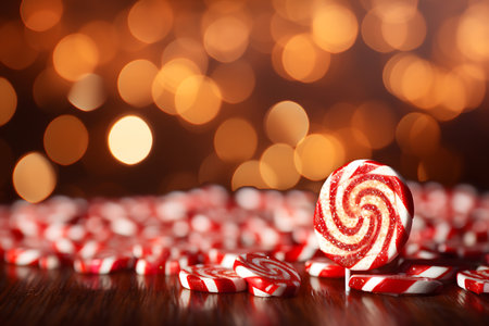 Sweet candies on bokeh background, christmas concept.の素材