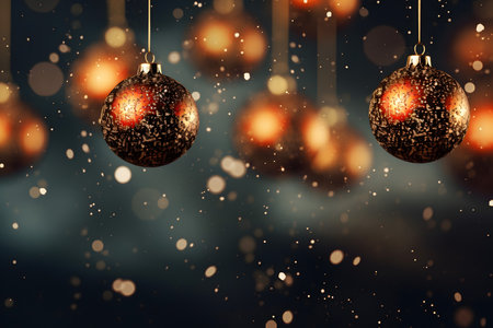Christmas background with golden balls and bokeh lights, 3d renderの素材