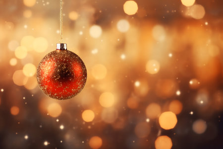 Christmas ball on golden bokeh background. New Year concept.の素材