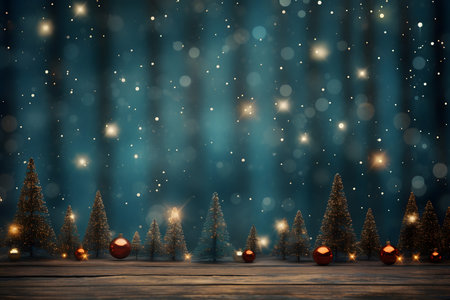 Christmas background with fir trees, snowflakes and bokehの素材