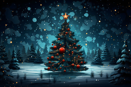 Christmas tree in the winter forest. Christmas and New Year background.の素材