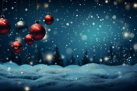 Christmas background with red baubles and snow. 3d renderingの素材