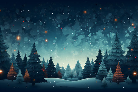 Christmas background with fir trees and snowflakes. Vector illustration.の素材