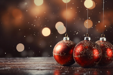 Christmas balls on bokeh background. Merry Christmas and Happy New Yearの素材