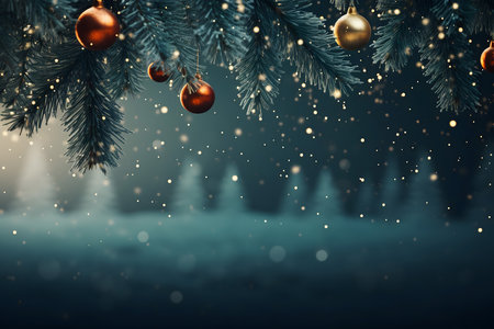 Christmas background with fir branches and christmas balls. 3d illustration.の素材