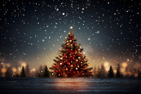 Christmas tree in snowy forest. Christmas and New Year concept. 3D Renderingの素材