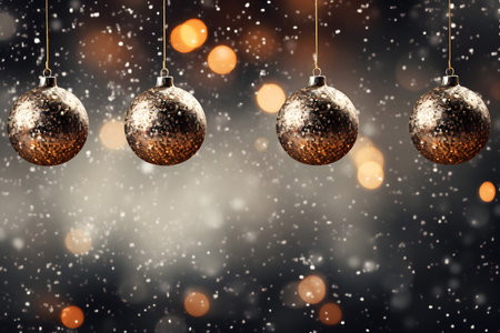 Christmas and New Year holidays background with golden balls and bokeh lightsの素材