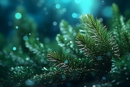 Fir tree branch with bokeh background. 3D renderingの素材