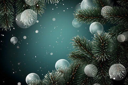 Christmas background with fir branches and snowflakes. Vector illustration.の素材