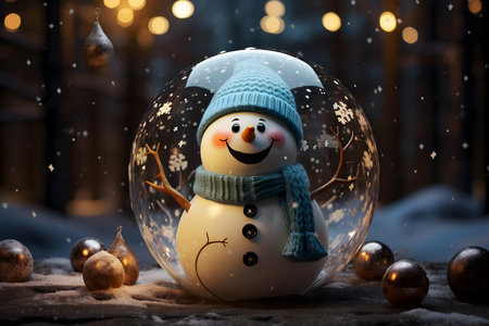 Snowman in a glass ball. Christmas and New Year background.の素材