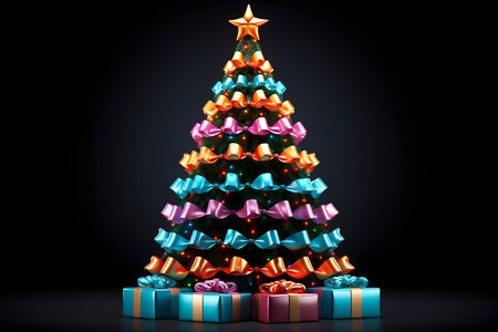 Christmas tree with gifts on black background. Vector illustration. Eps 10の素材