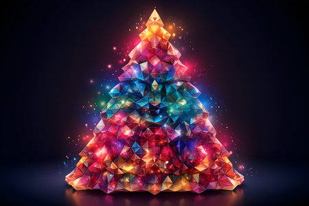 Christmas tree made of colorful triangles. Vector illustration for your design.の素材