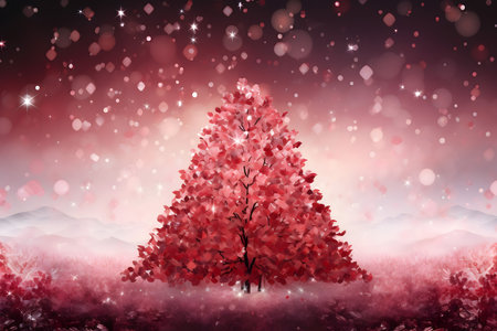 Christmas background with tree and falling snowflakes. Vector illustration.の素材