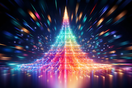 christmas tree on dark background with colorful lights and bokehの素材