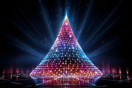 abstract background with christmas tree made of triangles and led lightsの素材
