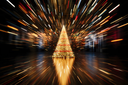 christmas tree in the city with motion blur and bokehの素材