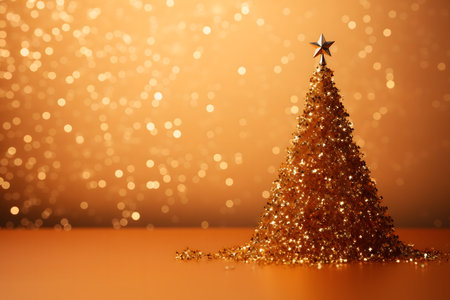 Golden Christmas tree on bokeh background. New Year concept.の素材