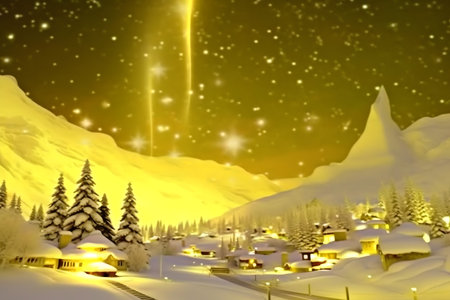Winter night in the mountain village, Christmas and New Year background.の素材