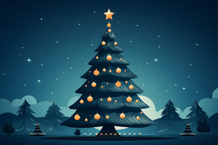 Christmas tree with stars and snowflakes on a blue background.の素材