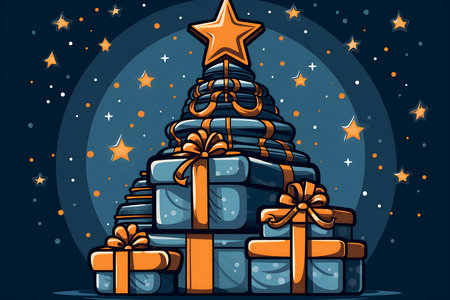 Christmas tree with gifts and stars. Vector illustration. Eps 10.の素材