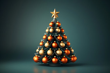 Christmas tree with golden balls and star. 3d render illustration.の素材