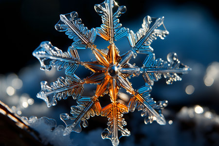 Snowflake on a background of snowflakes. Winter background.の素材