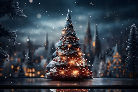 Christmas tree on the background of the city. 3d rendering.の素材