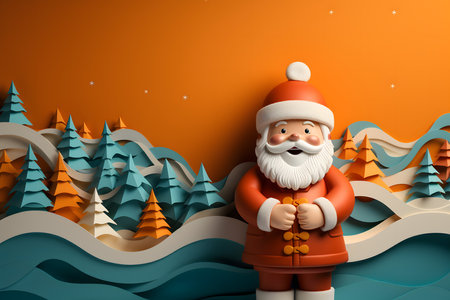 Santa Claus on the background of winter landscape. 3D illustration.の素材