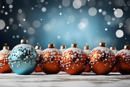 Christmas baubles on bokeh background. 3d illustrationの素材