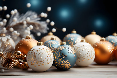 Christmas balls on a wooden background. New Year and Christmas concept.の素材