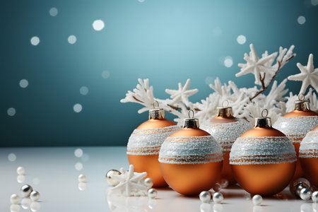 Christmas baubles with snowflakes on a blue background.の素材