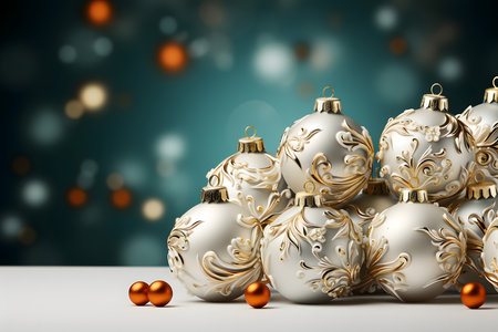 3d render of christmas baubles on a bokeh backgroundの素材