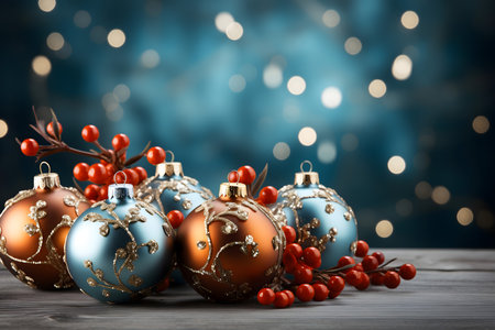 Christmas balls on bokeh background. New Year and Christmas conceptの素材