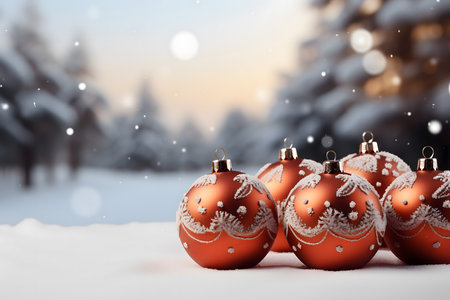 Christmas background with red balls and snowflakes. 3d renderingの素材