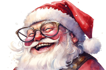 Portrait of Santa Claus with glasses and beard. Watercolor illustrationの素材
