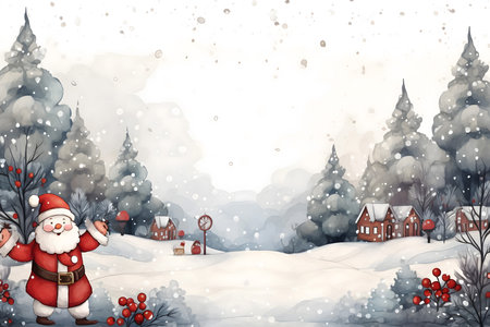 Cartoon winter scene with santa claus - illustration for childrenの素材