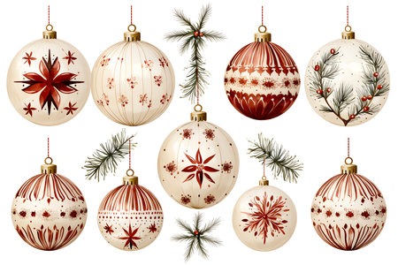 Set of christmas balls with ornaments. Vector illustration.の素材