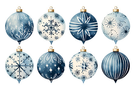 Set of blue Christmas balls with snowflakes. Vector illustration.の素材