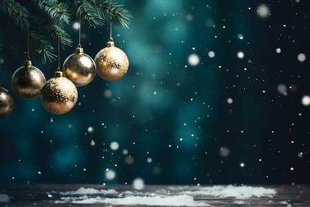 Christmas background with fir branches and decorations on bokeh background.の素材