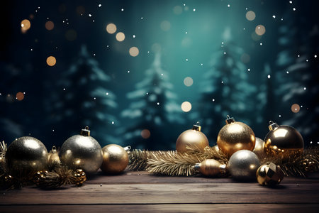 Christmas decoration on wooden background with bokeh effect. New Year.の素材