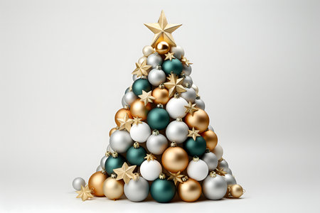 Christmas tree made of gold, silver, blue and gold baublesの素材