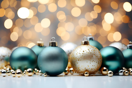 Christmas balls on bokeh background. New Year and Christmas concept.の素材