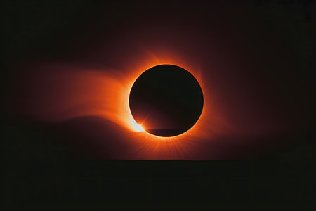 Lunar eclipse of the sun. Black and orange colors.の素材