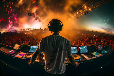 DJ at a live music festival. The concept of music, entertainment, hobby.の素材