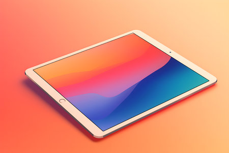 Tablet computer with colorful screen isolated on orange background. 3d renderの素材